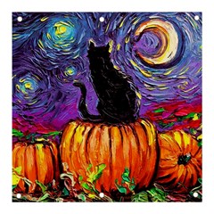 Halloween Art Starry Night Hallows Eve Black Cat Pumpkin Banner And Sign 3  X 3  by Sarkoni