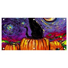 Halloween Art Starry Night Hallows Eve Black Cat Pumpkin Banner And Sign 4  X 2  by Sarkoni