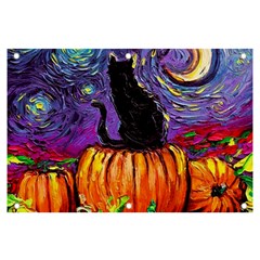 Halloween Art Starry Night Hallows Eve Black Cat Pumpkin Banner And Sign 6  X 4  by Sarkoni