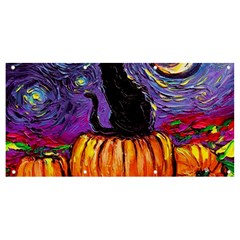 Halloween Art Starry Night Hallows Eve Black Cat Pumpkin Banner And Sign 8  X 4  by Sarkoni