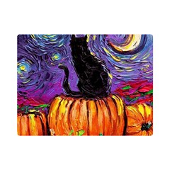 Halloween Art Starry Night Hallows Eve Black Cat Pumpkin Premium Plush Fleece Blanket (mini) by Sarkoni