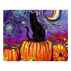 Halloween Art Starry Night Hallows Eve Black Cat Pumpkin Premium Plush Fleece Blanket (large) by Sarkoni