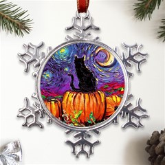 Halloween Art Starry Night Hallows Eve Black Cat Pumpkin Metal Large Snowflake Ornament