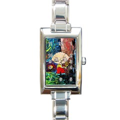 Cartoon Starry Night Vincent Van Gogh Rectangle Italian Charm Watch by Sarkoni