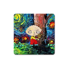 Cartoon Starry Night Vincent Van Gogh Square Magnet by Sarkoni