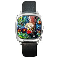 Cartoon Starry Night Vincent Van Gogh Square Metal Watch by Sarkoni