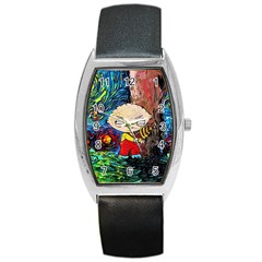 Cartoon Starry Night Vincent Van Gogh Barrel Style Metal Watch by Sarkoni