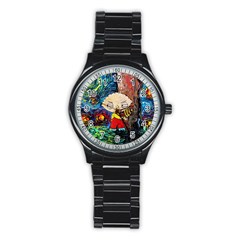 Cartoon Starry Night Vincent Van Gogh Stainless Steel Round Watch by Sarkoni