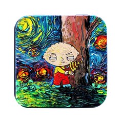 Cartoon Starry Night Vincent Van Gogh Square Metal Box (black) by Sarkoni