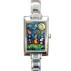 Dog Cartoon Starry Night Print Van Gogh Parody Rectangle Italian Charm Watch by Sarkoni