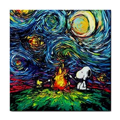 Dog Cartoon Starry Night Print Van Gogh Parody Tile Coaster by Sarkoni