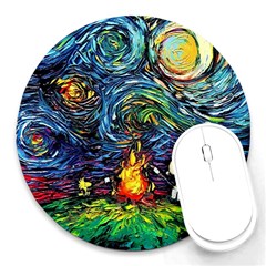 Dog Cartoon Starry Night Print Van Gogh Parody Round Mousepad by Sarkoni