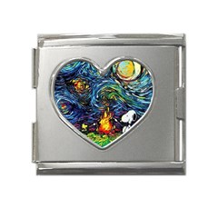 Dog Cartoon Starry Night Print Van Gogh Parody Mega Link Heart Italian Charm (18mm) by Sarkoni