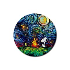 Dog Cartoon Starry Night Print Van Gogh Parody Rubber Round Coaster (4 Pack) by Sarkoni