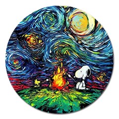 Dog Cartoon Starry Night Print Van Gogh Parody Magnet 5  (round) by Sarkoni