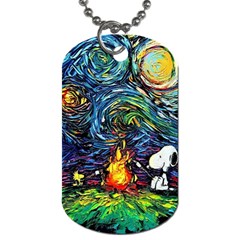 Dog Cartoon Starry Night Print Van Gogh Parody Dog Tag (two Sides) by Sarkoni