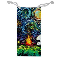 Dog Cartoon Starry Night Print Van Gogh Parody Jewelry Bag by Sarkoni