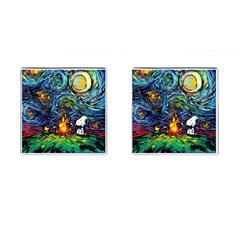 Dog Cartoon Starry Night Print Van Gogh Parody Cufflinks (square) by Sarkoni