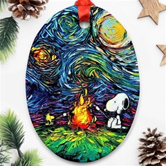 Dog Cartoon Starry Night Print Van Gogh Parody Oval Ornament (two Sides) by Sarkoni