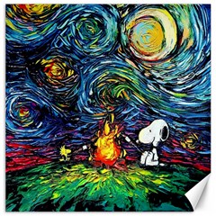 Dog Cartoon Starry Night Print Van Gogh Parody Canvas 12  X 12  by Sarkoni