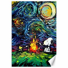 Dog Cartoon Starry Night Print Van Gogh Parody Canvas 12  X 18  by Sarkoni