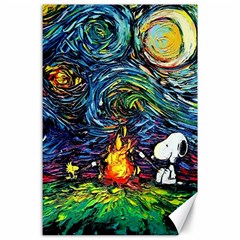 Dog Cartoon Starry Night Print Van Gogh Parody Canvas 24  X 36  by Sarkoni