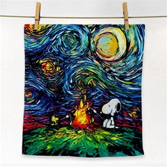 Dog Cartoon Starry Night Print Van Gogh Parody Face Towel by Sarkoni