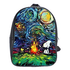 Dog Cartoon Starry Night Print Van Gogh Parody School Bag (large) by Sarkoni