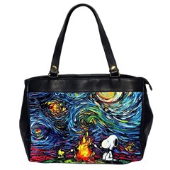 Dog Cartoon Starry Night Print Van Gogh Parody Oversize Office Handbag (2 Sides) by Sarkoni