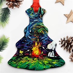 Dog Cartoon Starry Night Print Van Gogh Parody Christmas Tree Ornament (two Sides) by Sarkoni