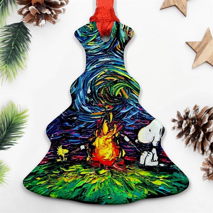 Dog Cartoon Starry Night Print Van Gogh Parody Christmas Tree Ornament (Two Sides)