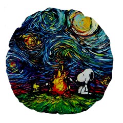 Dog Cartoon Starry Night Print Van Gogh Parody Large 18  Premium Round Cushions by Sarkoni