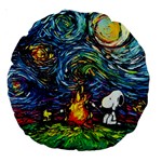 Dog Cartoon Starry Night Print Van Gogh Parody Large 18  Premium Round Cushions Front