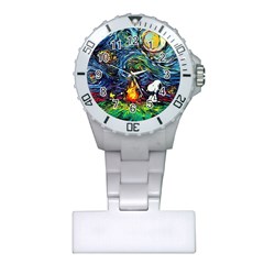 Dog Cartoon Starry Night Print Van Gogh Parody Plastic Nurses Watch by Sarkoni