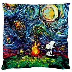 Dog Cartoon Starry Night Print Van Gogh Parody Large Premium Plush Fleece Cushion Case (one Side) by Sarkoni