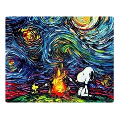 Dog Cartoon Starry Night Print Van Gogh Parody Two Sides Premium Plush Fleece Blanket (large) by Sarkoni