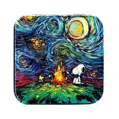 Dog Cartoon Starry Night Print Van Gogh Parody Square Metal Box (black) by Sarkoni