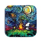 Dog Cartoon Starry Night Print Van Gogh Parody Square Metal Box (Black) Front