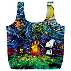 Dog Cartoon Starry Night Print Van Gogh Parody Full Print Recycle Bag (xxxl) by Sarkoni