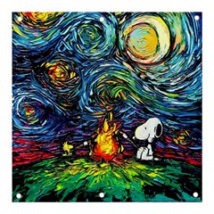 Dog Cartoon Starry Night Print Van Gogh Parody Banner And Sign 3  X 3  by Sarkoni