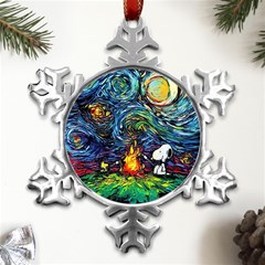 Dog Cartoon Starry Night Print Van Gogh Parody Metal Small Snowflake Ornament by Sarkoni