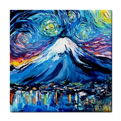 Mount Fuji Art Starry Night Van Gogh Tile Coaster by Sarkoni