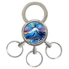 Mount Fuji Art Starry Night Van Gogh 3-ring Key Chain by Sarkoni