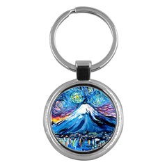 Mount Fuji Art Starry Night Van Gogh Key Chain (round) by Sarkoni