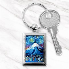 Mount Fuji Art Starry Night Van Gogh Key Chain (rectangle) by Sarkoni