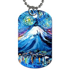 Mount Fuji Art Starry Night Van Gogh Dog Tag (one Side) by Sarkoni