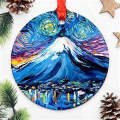 Mount Fuji Art Starry Night Van Gogh Round Ornament (two Sides) by Sarkoni