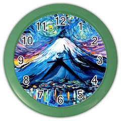 Mount Fuji Art Starry Night Van Gogh Color Wall Clock by Sarkoni