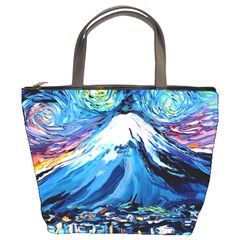 Mount Fuji Art Starry Night Van Gogh Bucket Bag by Sarkoni