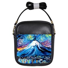 Mount Fuji Art Starry Night Van Gogh Girls Sling Bag by Sarkoni